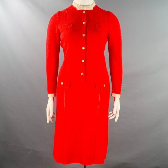 JAYLON Vintage Size 10 Red Cream Long Sleeve Knit Dress - Picture 1 of 8